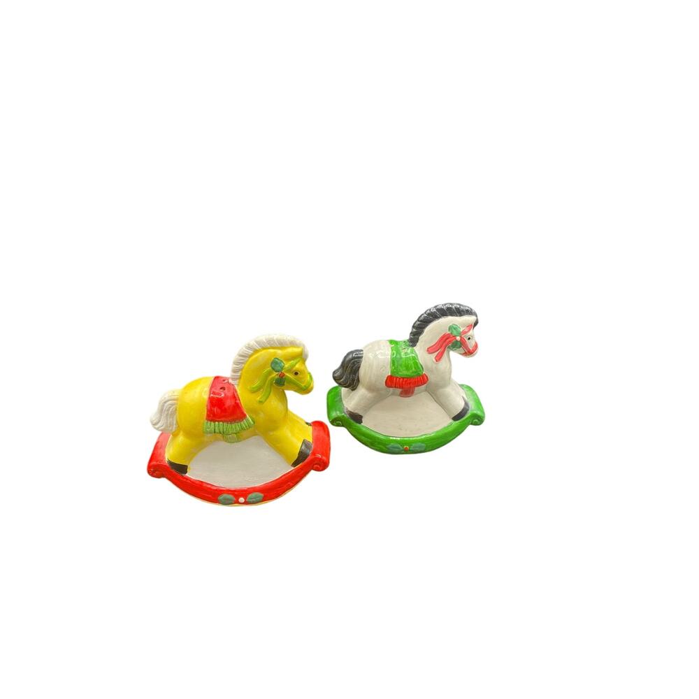 Set Of 2 VTG Christmas Rocking Horses Salt And Pepper Shakers
